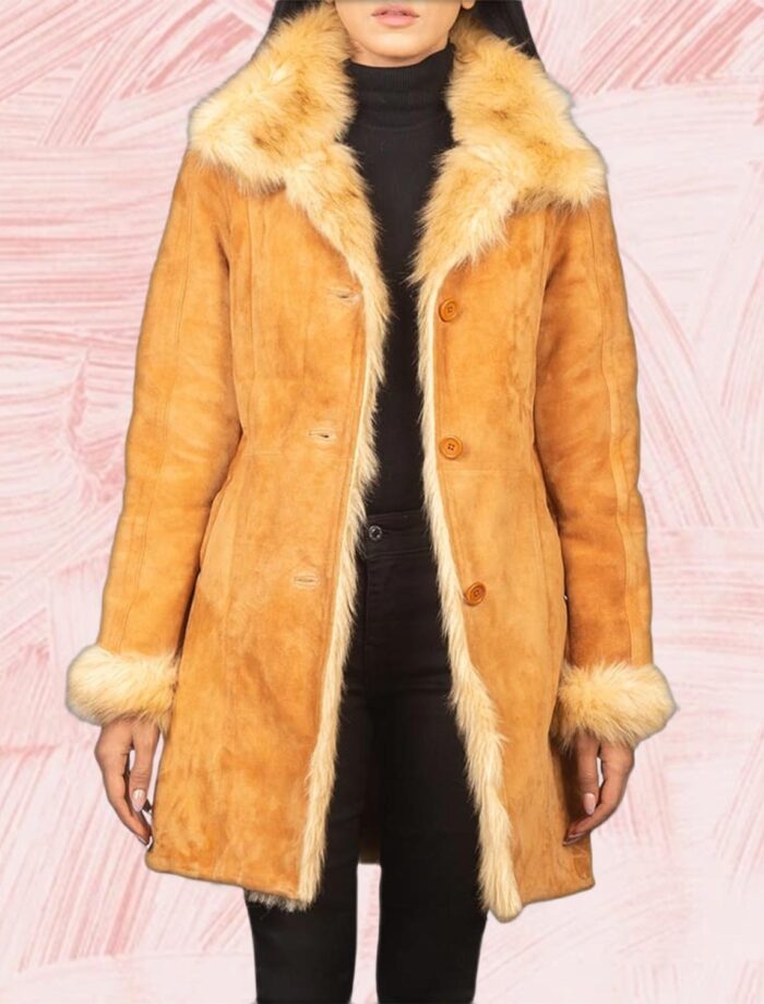 Juliette Shearling Beige Leather Coat for Women