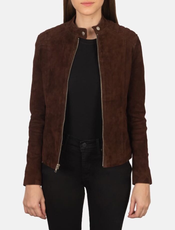 Aubrey Mocha Suede Biker Jacket for Women