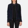 Aubrey Navy Blue Suede Biker Jacket for Women