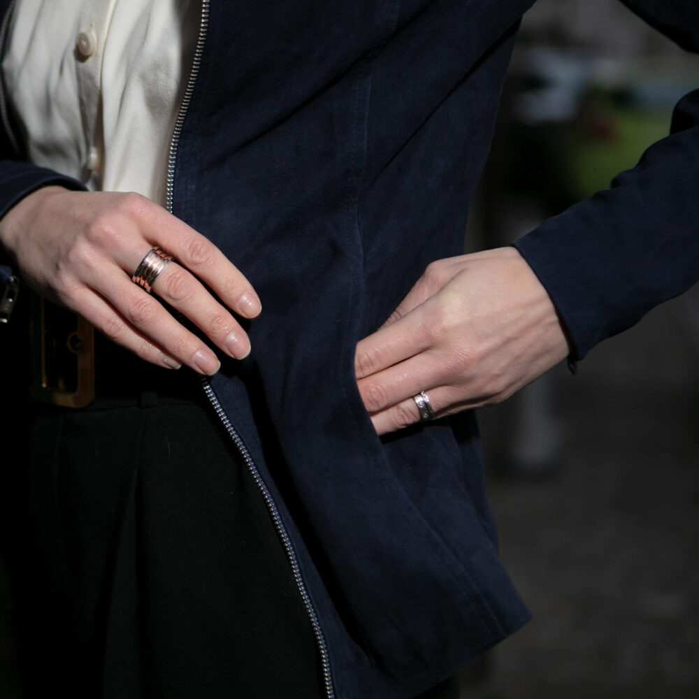 Aubrey Navy Blue Suede Biker Jacket for Women