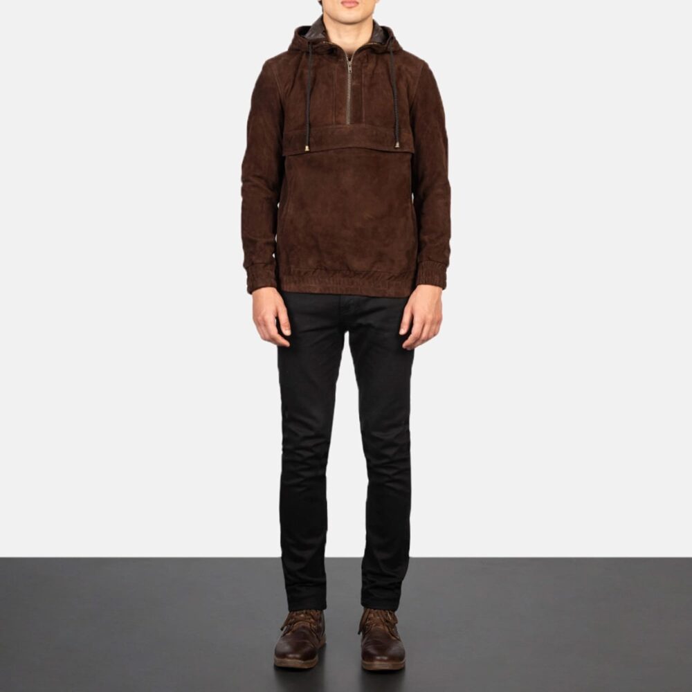 Ryder Mocha Men's Hooded Suede Pullover Jacket