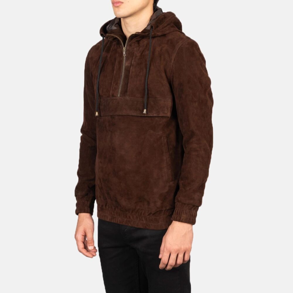 Ryder Mocha Men's Hooded Suede Pullover Jacket