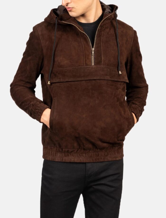 Ryder Mocha Men's Hooded Suede Pullover Jacket