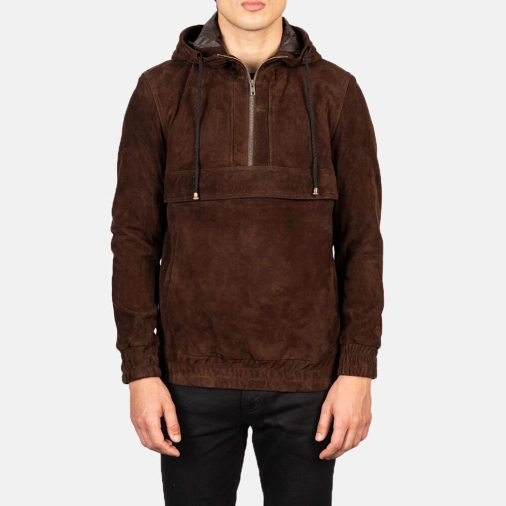 Ryder Mocha Men's Hooded Suede Pullover Jacket