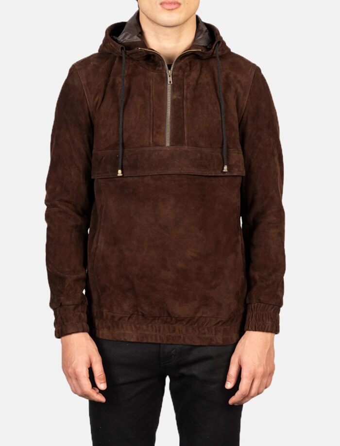 Ryder Mocha Men's Hooded Suede Pullover Jacket