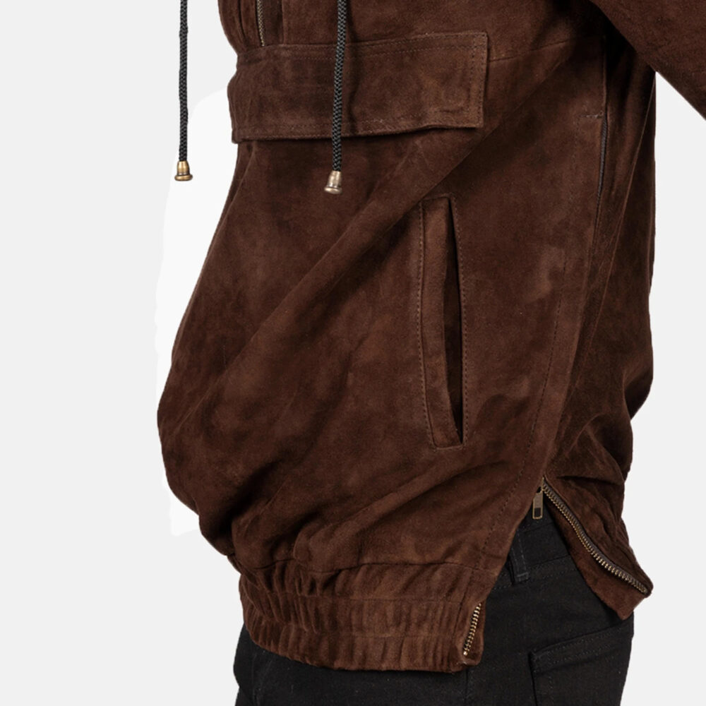 Ryder Mocha Men's Hooded Suede Pullover Jacket