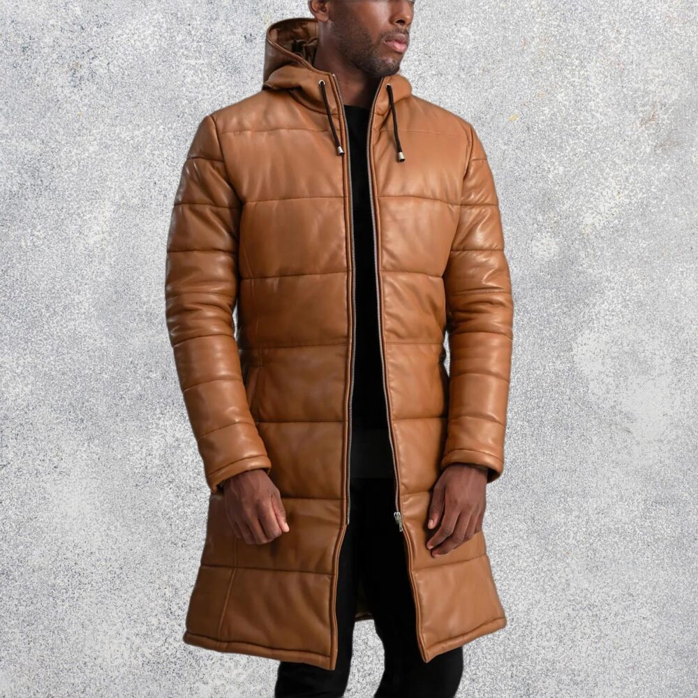 Kian Tan Hooded Leather Puffer Coat for Men