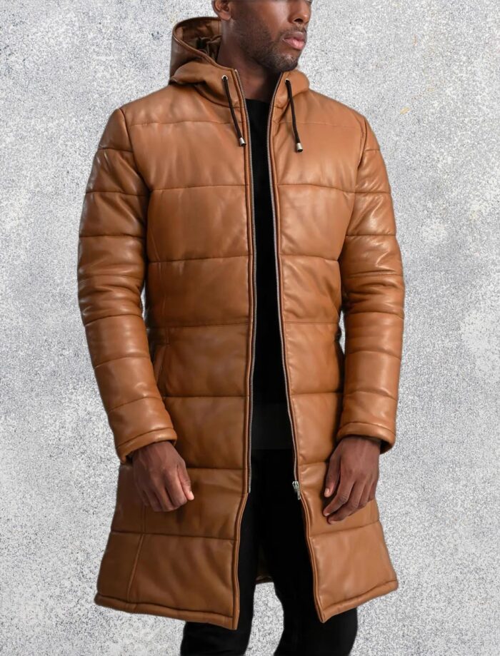 Kian Tan Hooded Leather Puffer Coat for Men