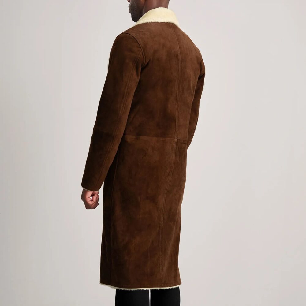 Victor Brown Suede Shearling Long Coat for Men