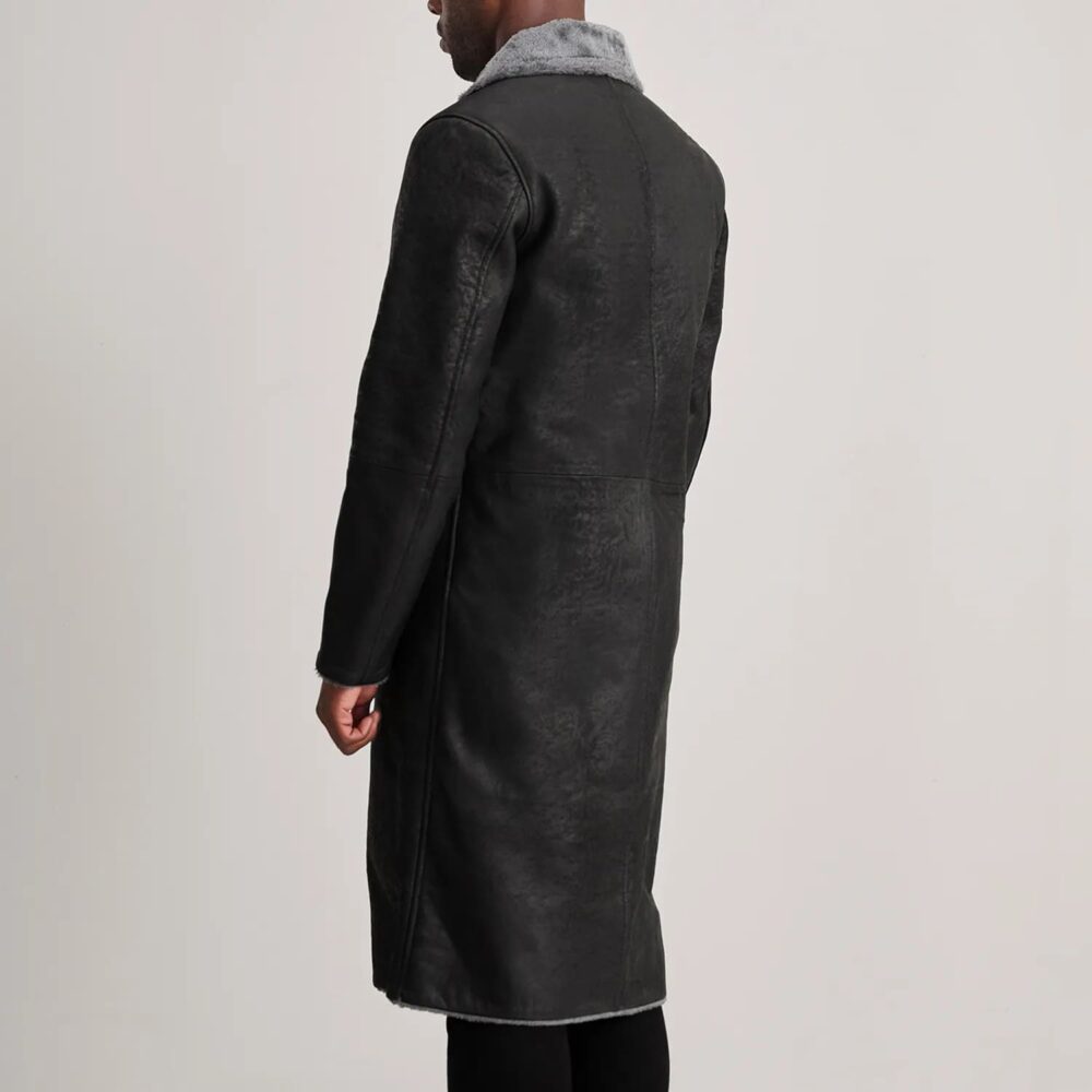 Victor Distressed Black Shearling Long Coat for Men