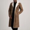 Victor Distressed Brown Shearling Long Coat for Men