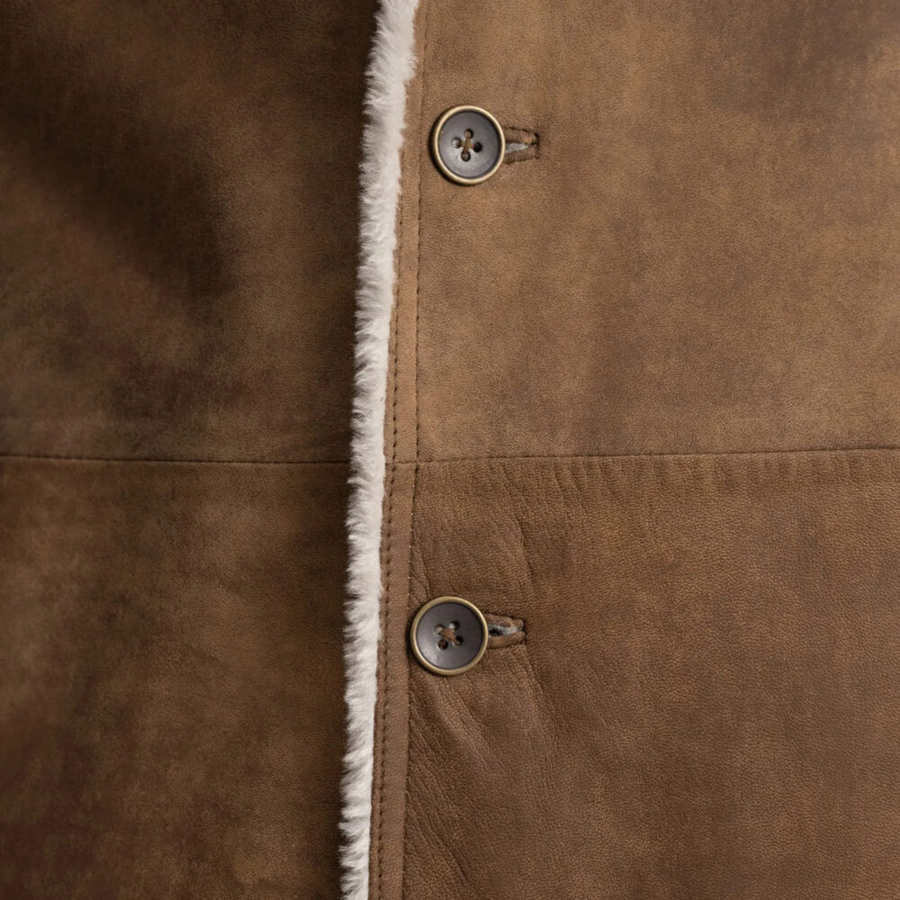 Victor Distressed Brown Shearling Long Coat for Men