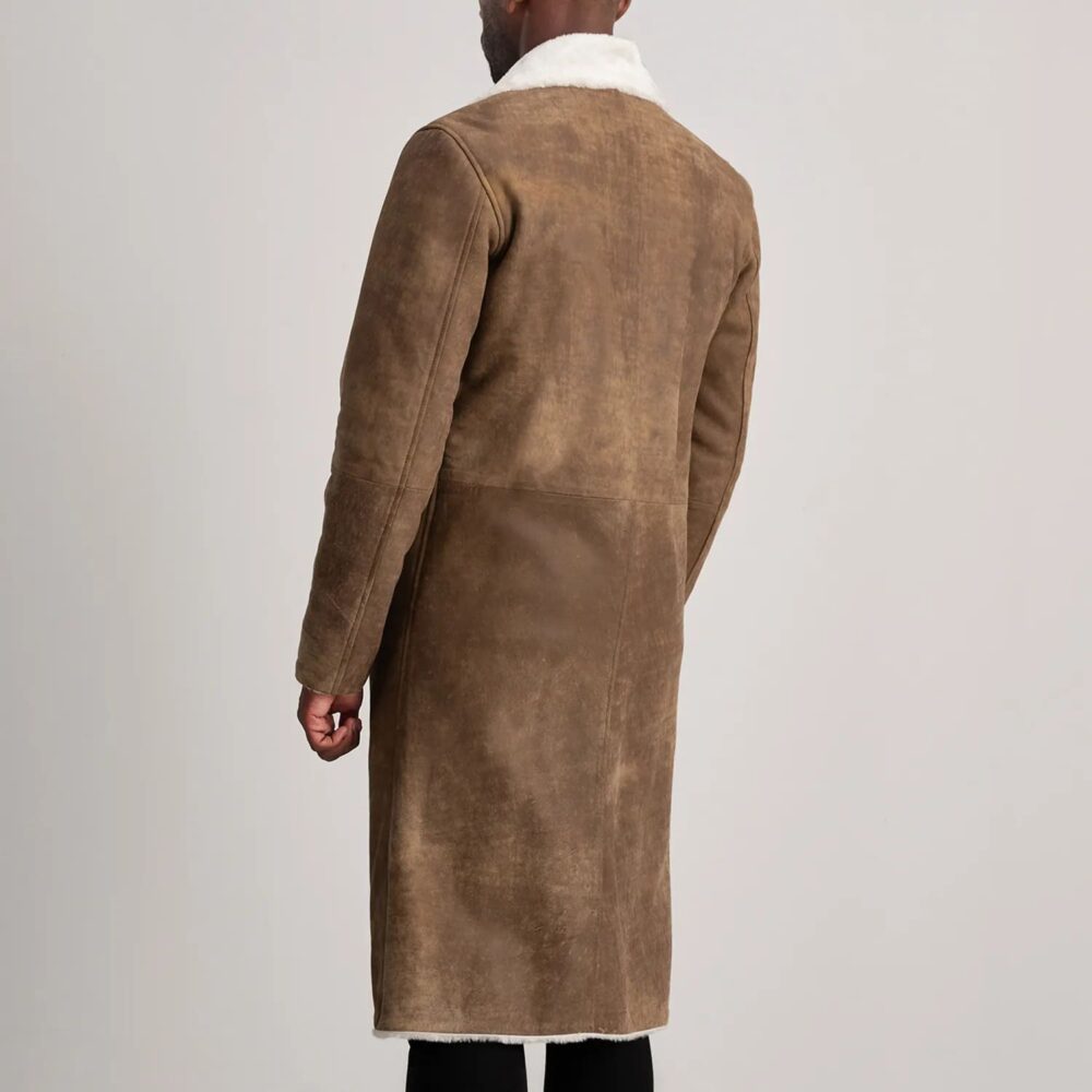 Victor Distressed Brown Shearling Long Coat for Men