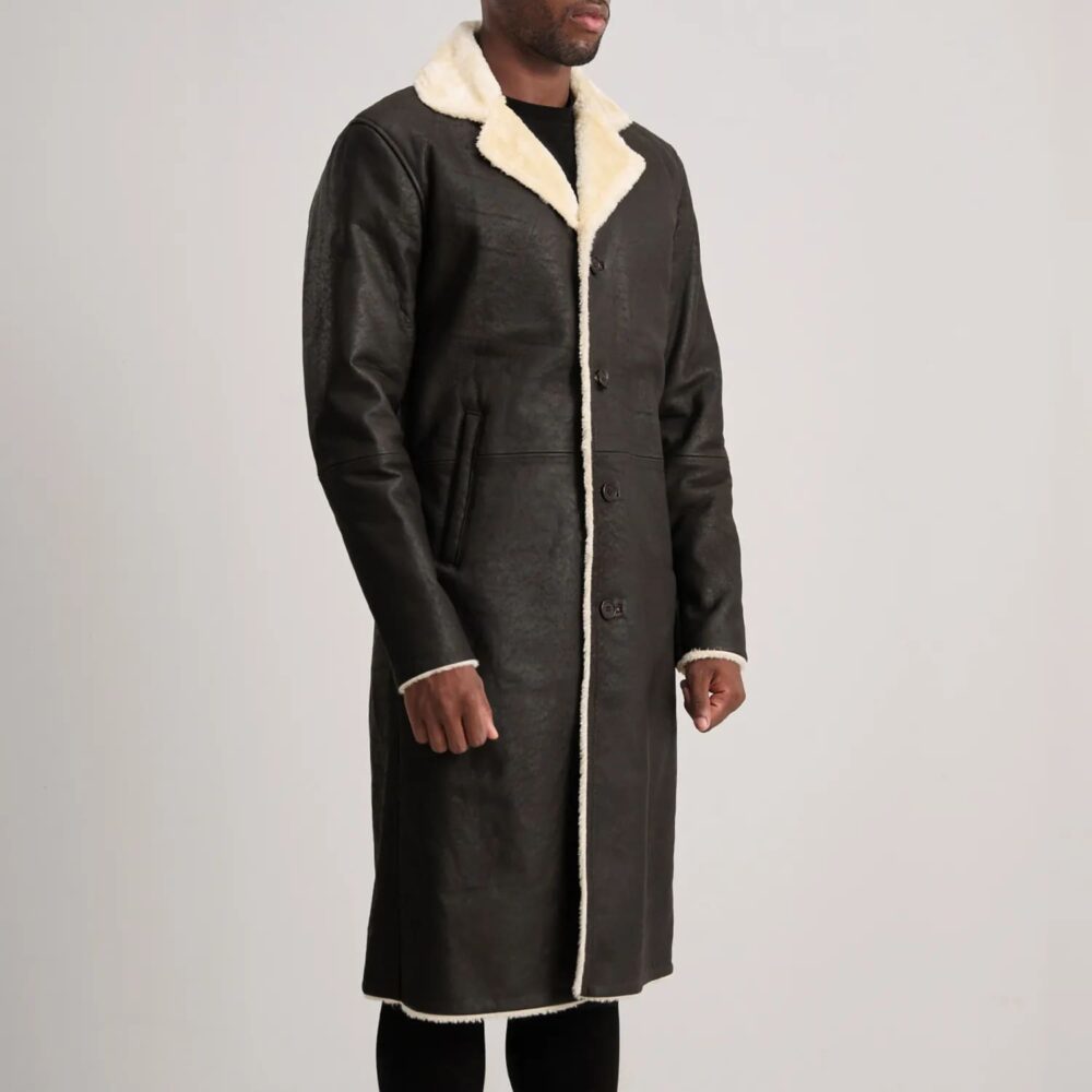 Victor Tumbled Brown Shearling Long Coat for Men