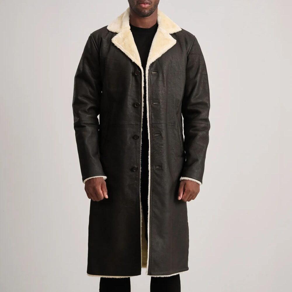 Victor Tumbled Brown Shearling Long Coat for Men