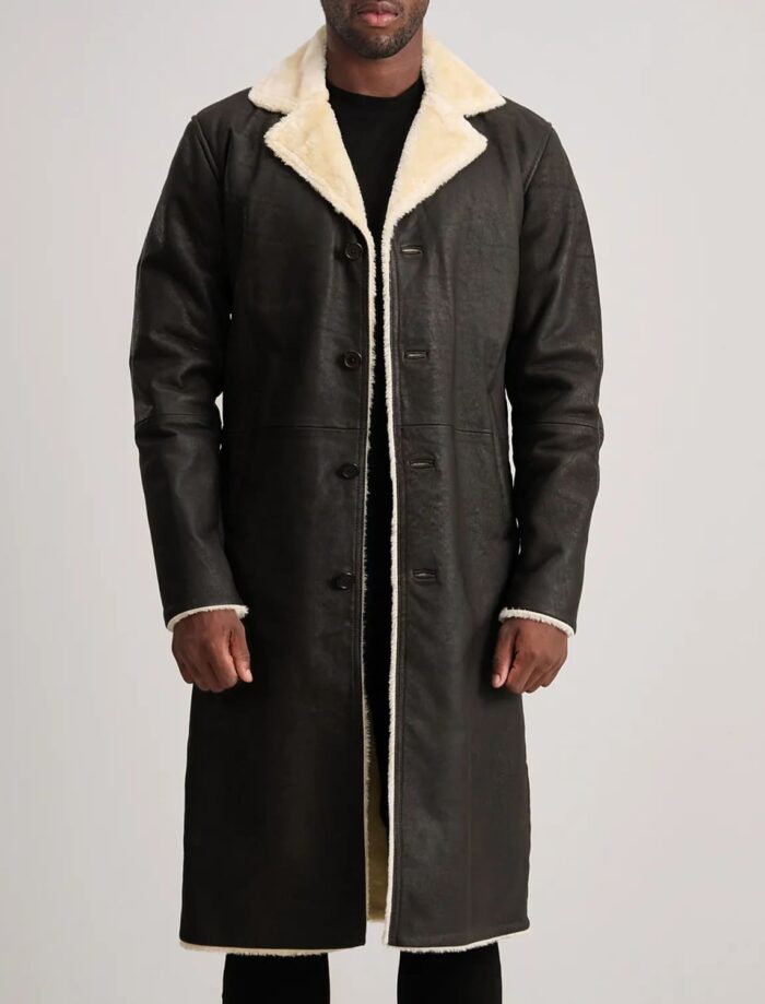 Victor Tumbled Brown Shearling Long Coat for Men