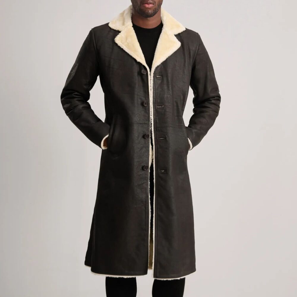 Victor Tumbled Brown Shearling Long Coat for Men