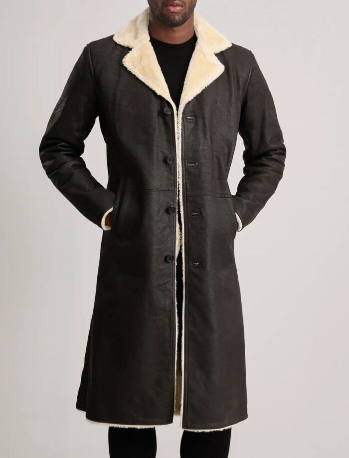 Victor Tumbled Brown Shearling Long Coat for Men