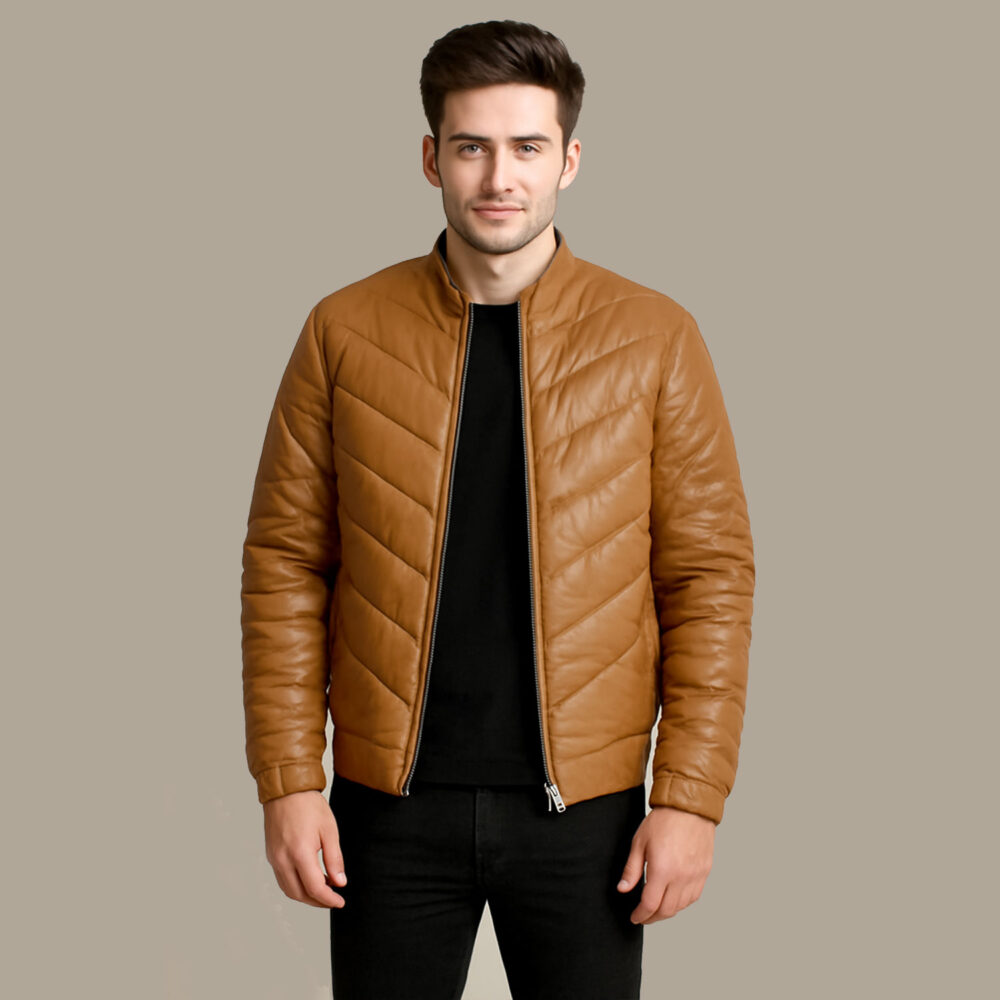 Landon-tan-Leather-Puffer-Jacket