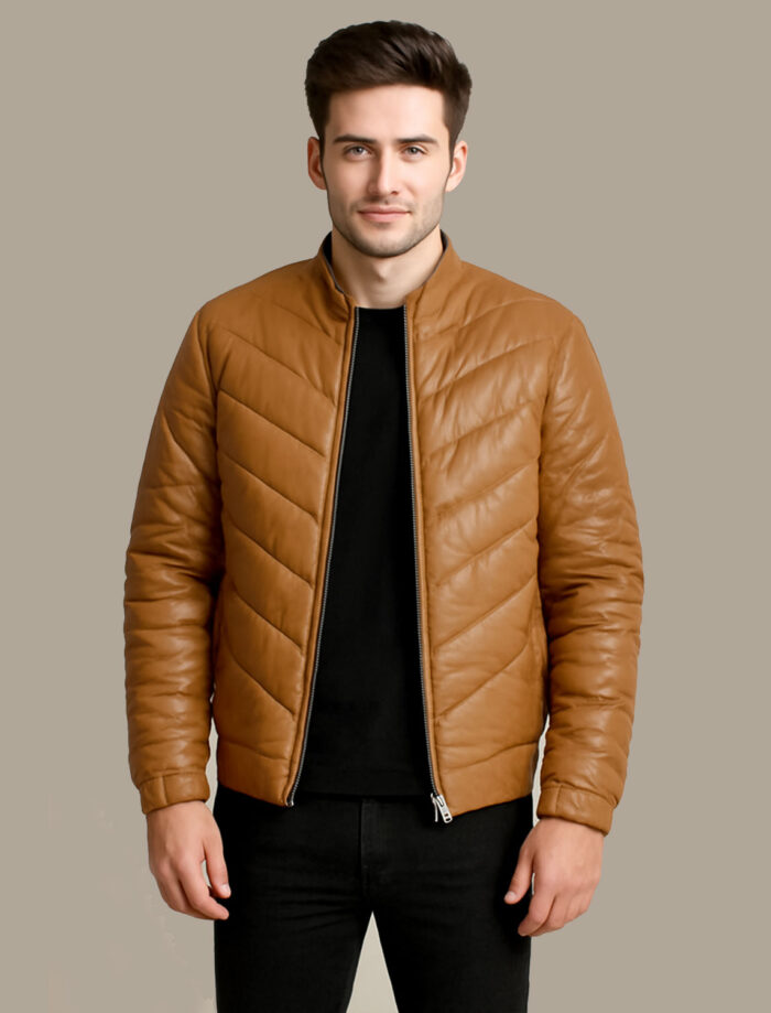 Landon-tan-Leather-Puffer-Jacket