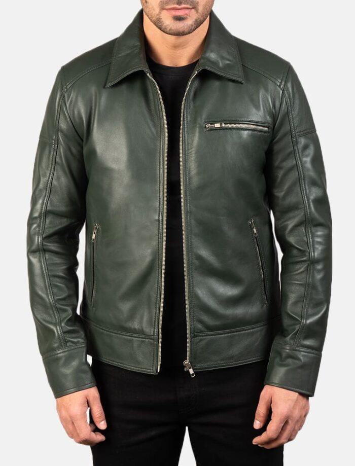 Larsen Green Leather Biker Jacket