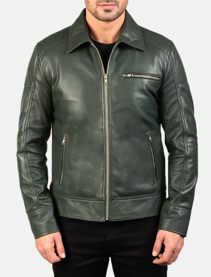 Larsen Green Leather Biker Jacket