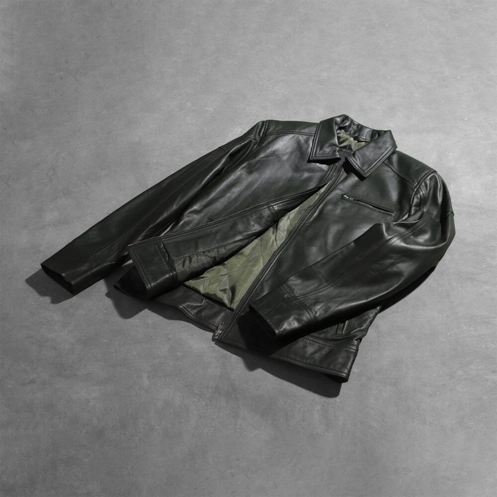 Larsen Green Leather Biker Jacket