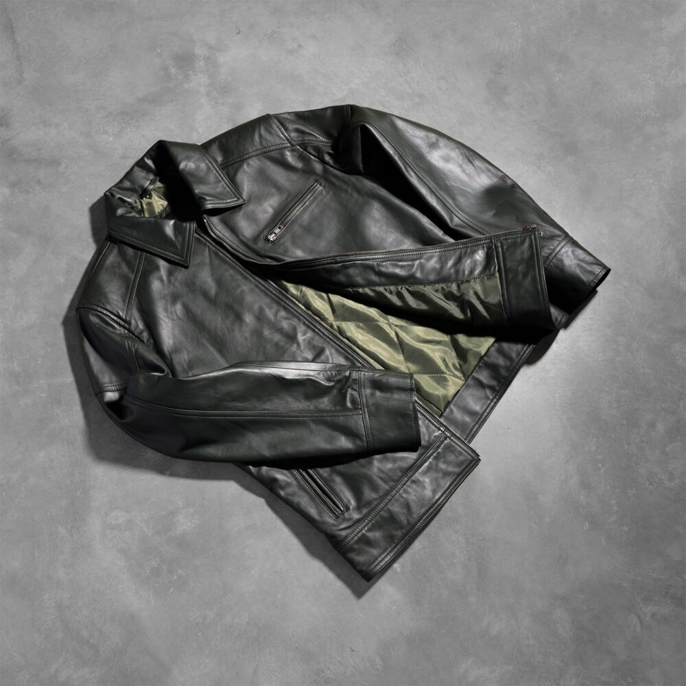 Larsen Green Leather Biker Jacket