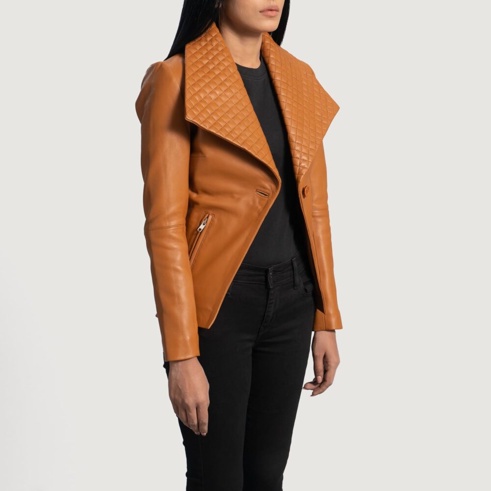 Elara Tan Brown Leather Blazer for Women