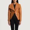 Elara Tan Brown Leather Blazer for Women