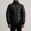 Aiden Black Leather Puffer Bomber Jacket for Men