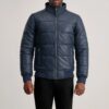 Aiden Blue Leather Puffer Bomber Jacket for Men