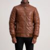 Aiden Brown Leather Puffer Bomber Jacket for Men – Warmth, Style, and Durability