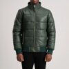 Aiden Green Leather Puffer Bomber Jacket for Men – Bold, Stylish, and Functional