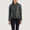 Isolde Green Hooded Leather Bomber Jacket for Women