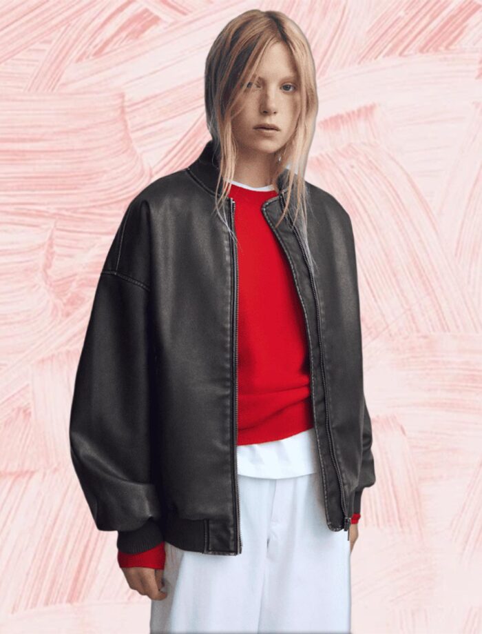 LuxeLoom Oversized Women's Distressed Leather Bomber Jacket 