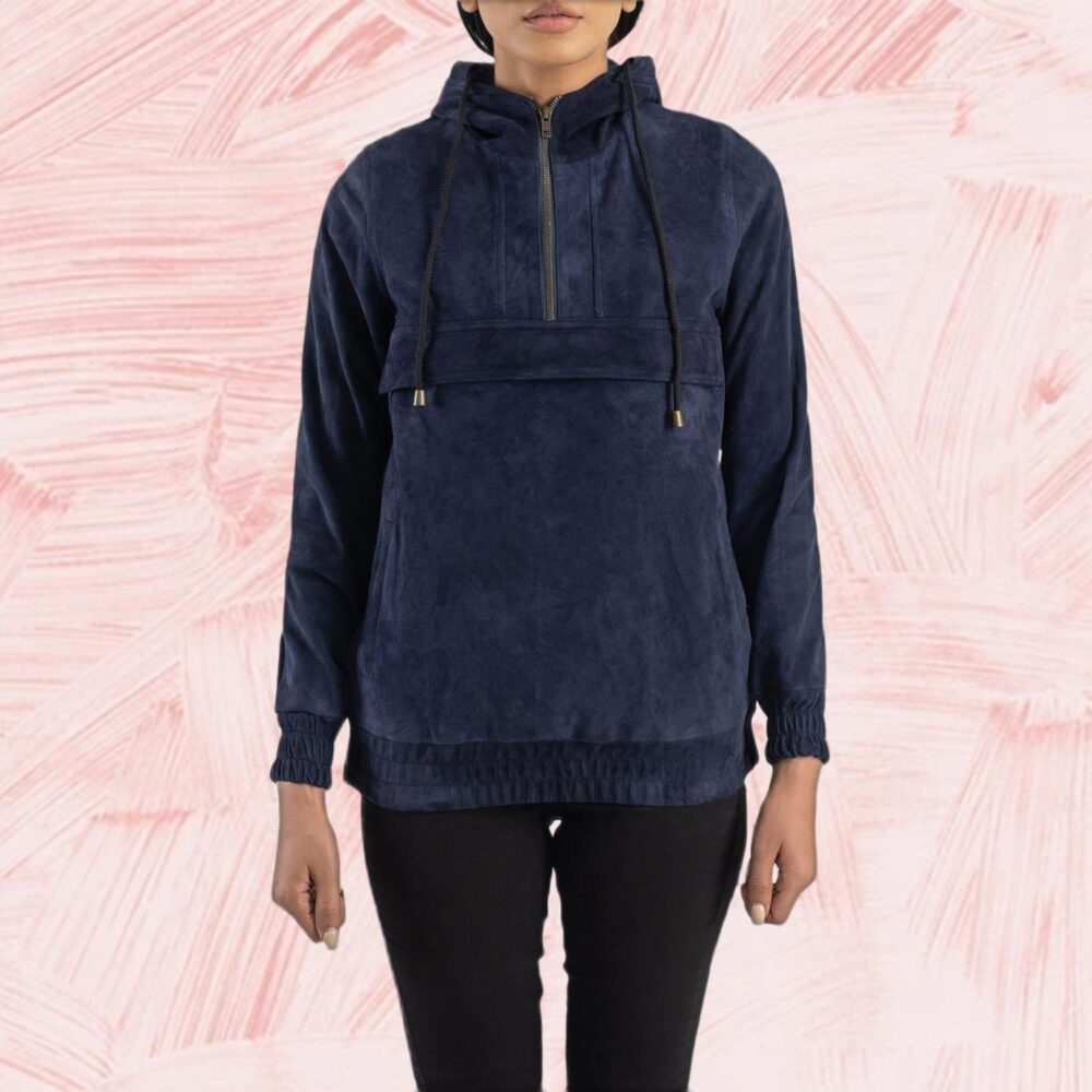 Lyla Blue Hooded Suede Pullover Jacket For Women