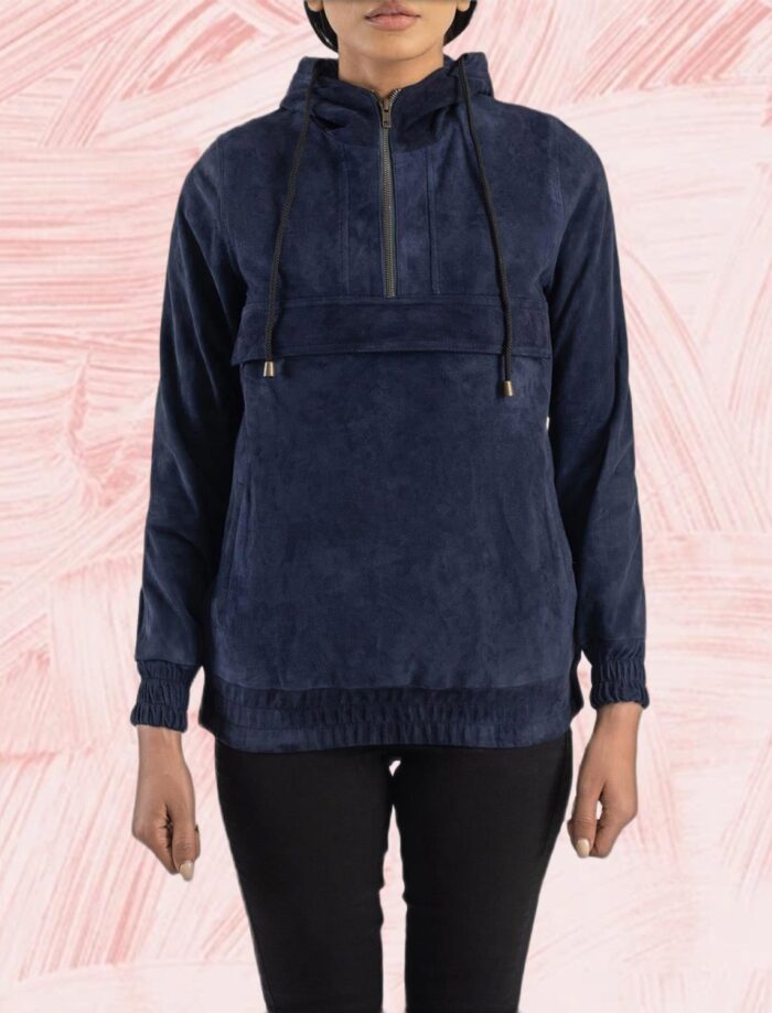 Lyla Blue Hooded Suede Pullover Jacket For Women