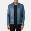 Malone Blue Leather Biker Jacket