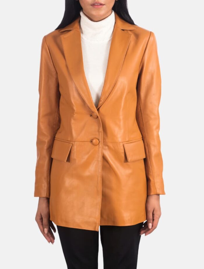 Evelyn Tan Brown Leather Blazer for Women