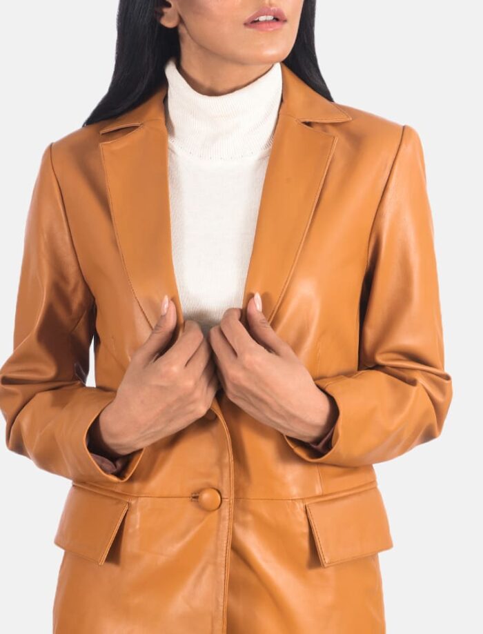 Evelyn Tan Brown Leather Blazer for Women