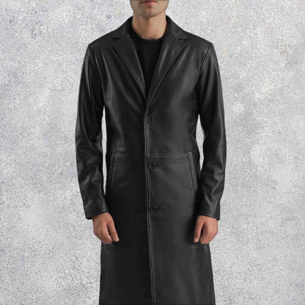 Mason Black Leather Single-Breasted Coat