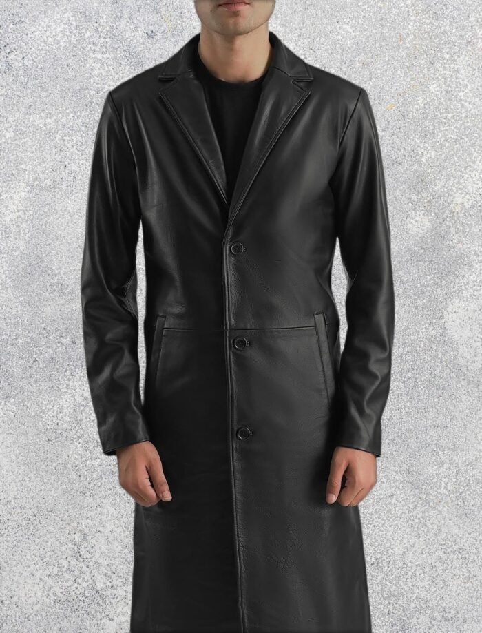 Mason Black Leather Single-Breasted Coat