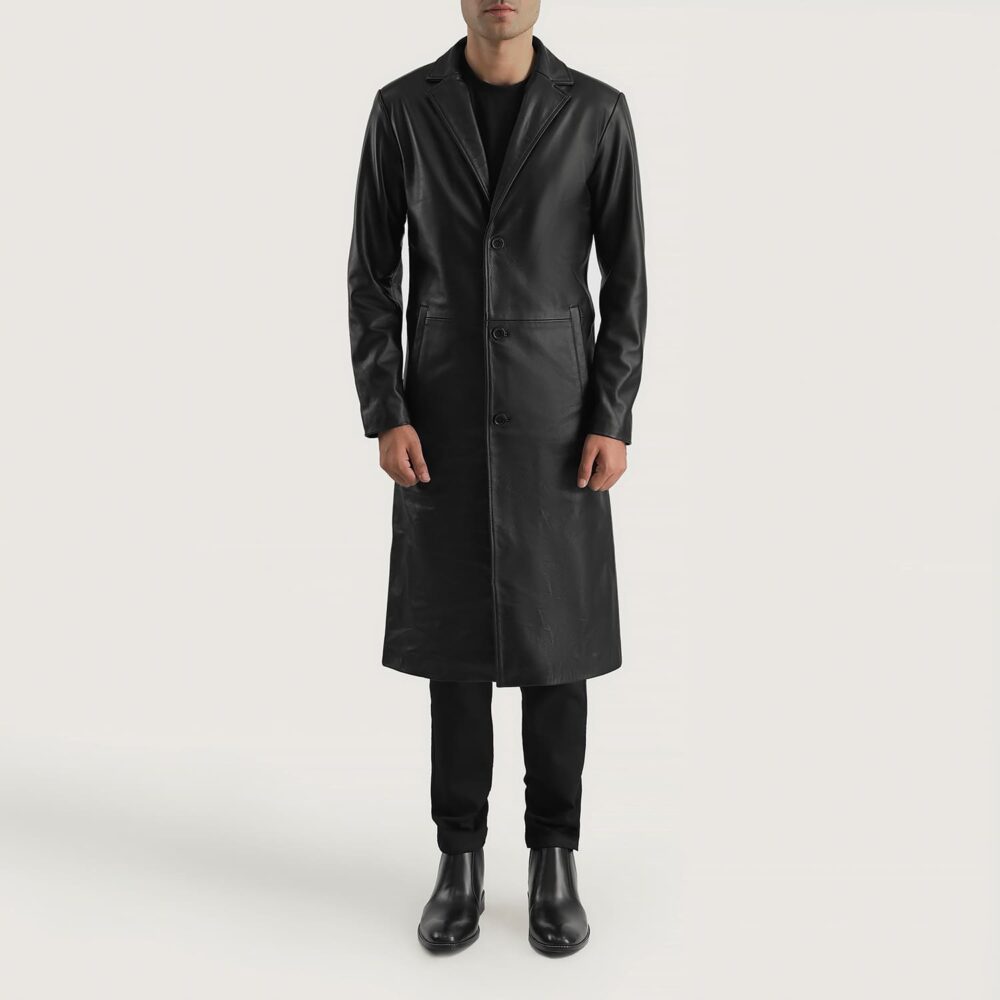 Mason Black Leather Single-Breasted Coat