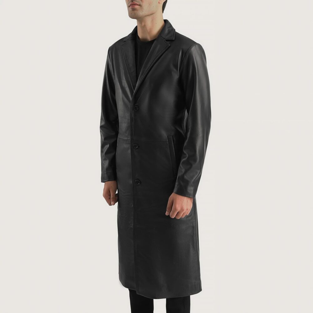 Mason Black Leather Single-Breasted Coat