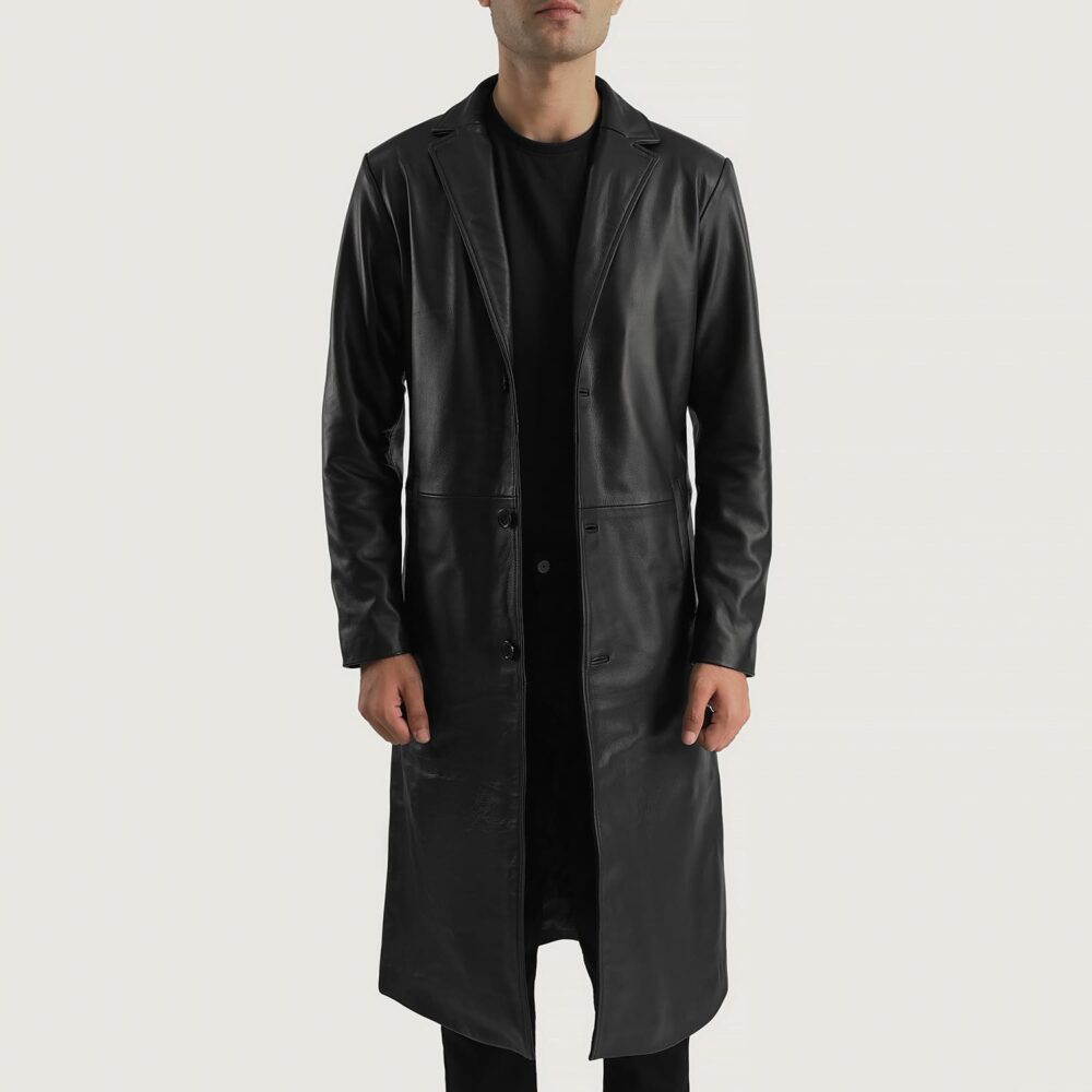 Mason Black Leather Single-Breasted Coat