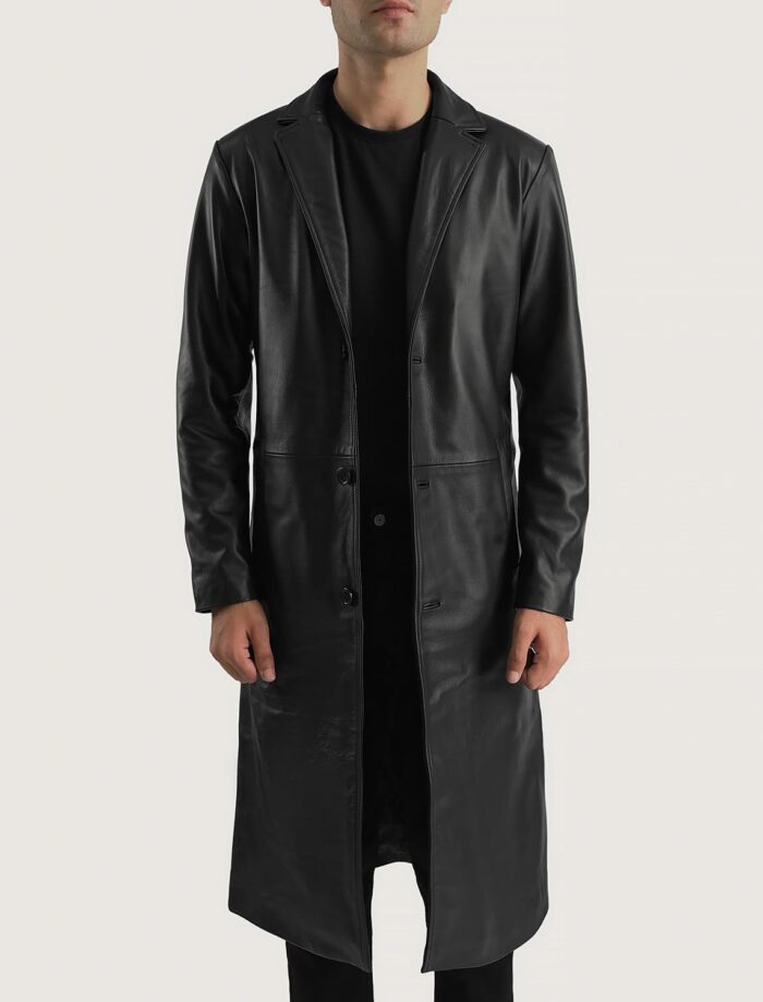 Mason Black Leather Single-Breasted Coat