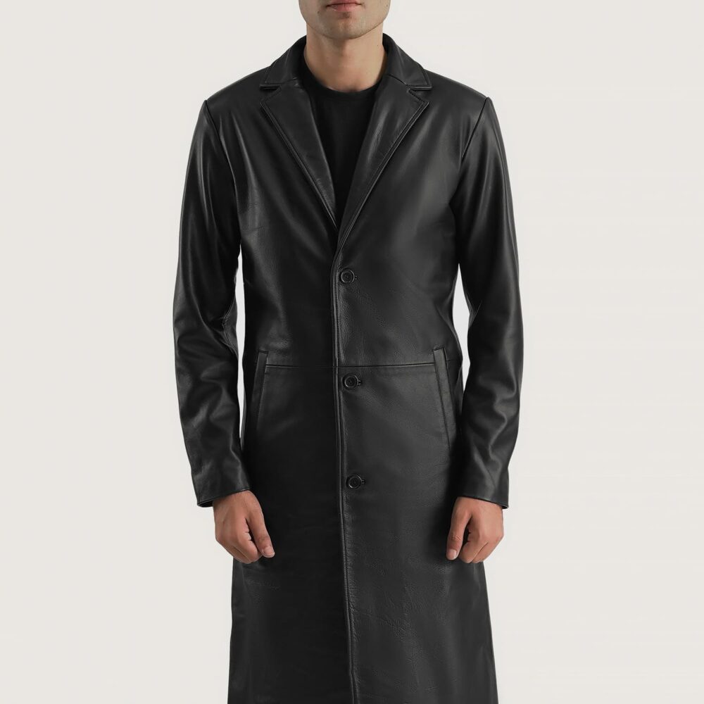 Mason Black Leather Single-Breasted Coat