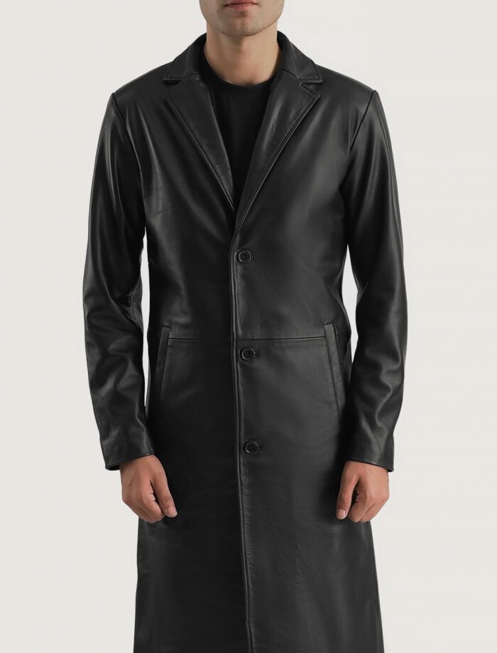 Mason Black Leather Single-Breasted Coat