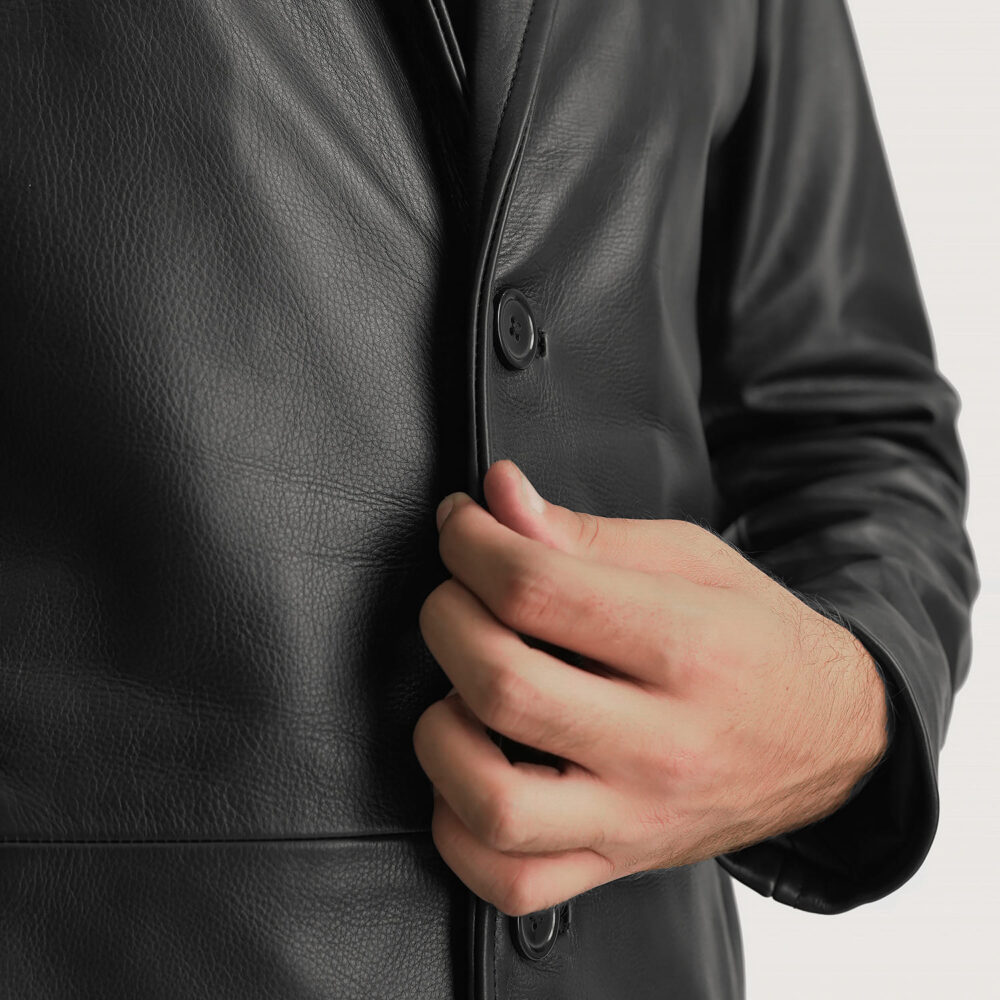 Mason Black Leather Single-Breasted Coat